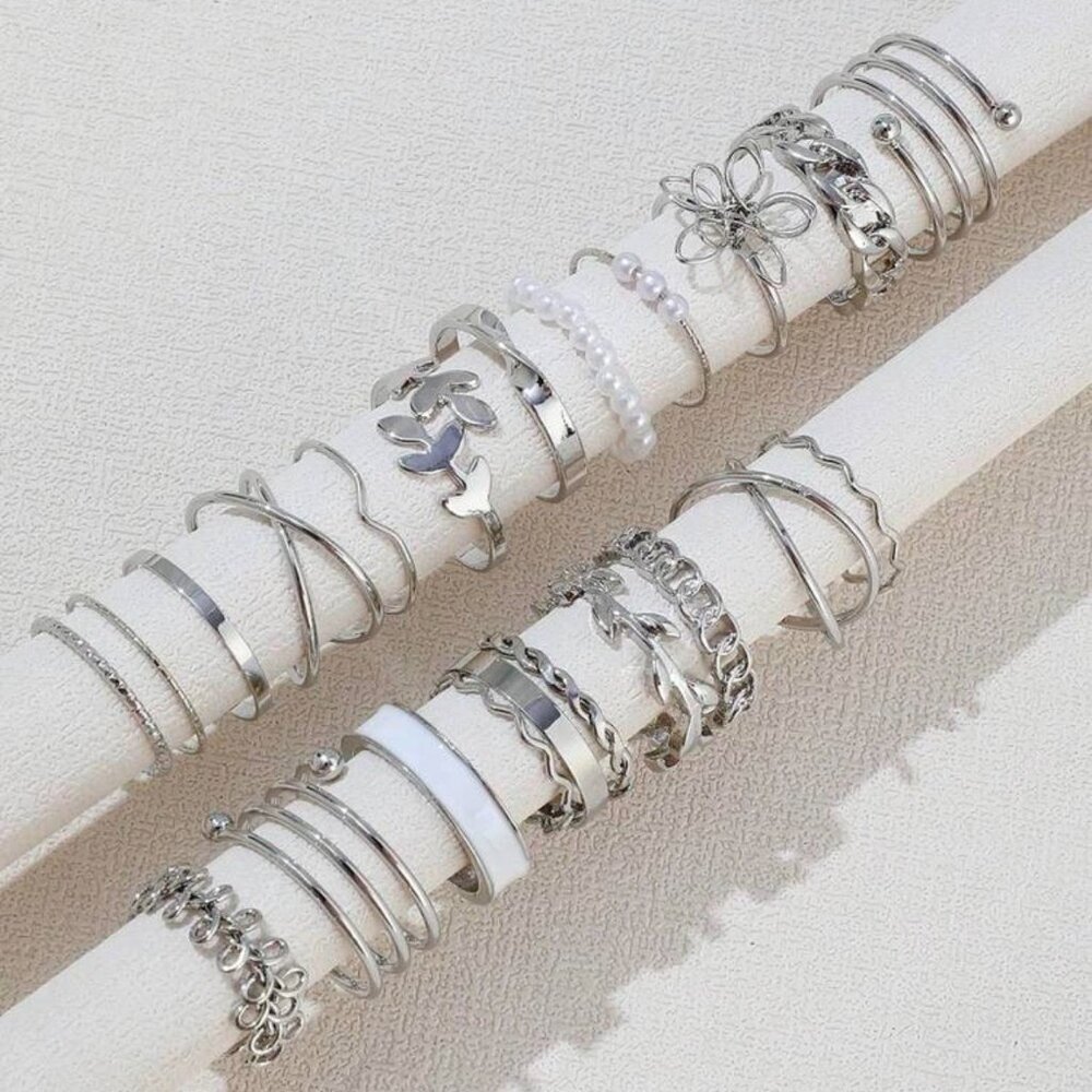 ✨ 22-Piece Silver Ring Set | Trendy Boho Coastal Jewelry ✨ - Picture 3 of 4